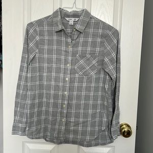 Old Navy Gray and White Plaid Flannel